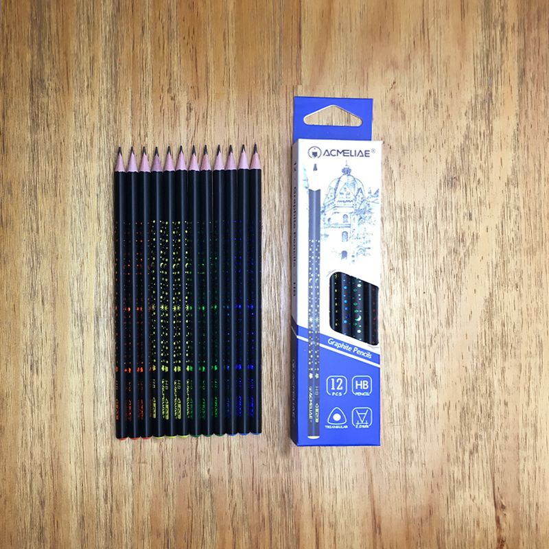 Black Matte Triangular Rod Star Sticky Top Pencil (In Stock)