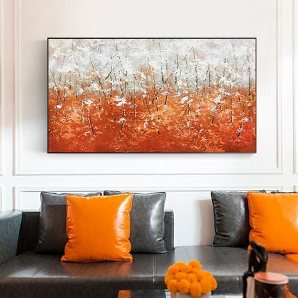 Abstract hand-painted oil painting in the living room, orange light luxury living room sofa decoration painting, large entrance corridor, office hanging painting detail image 1