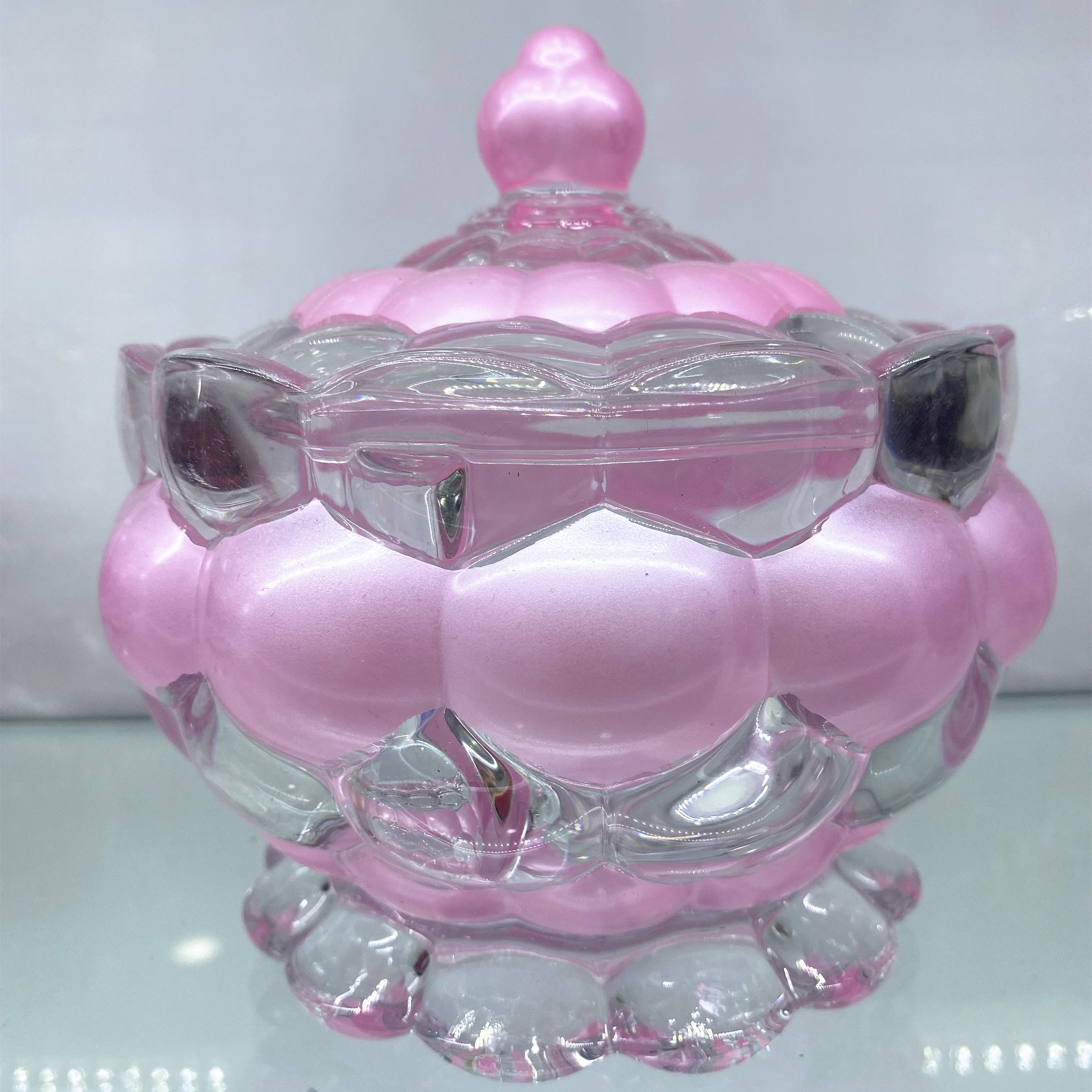 Pink glass jar, sugar jar, small snack jar