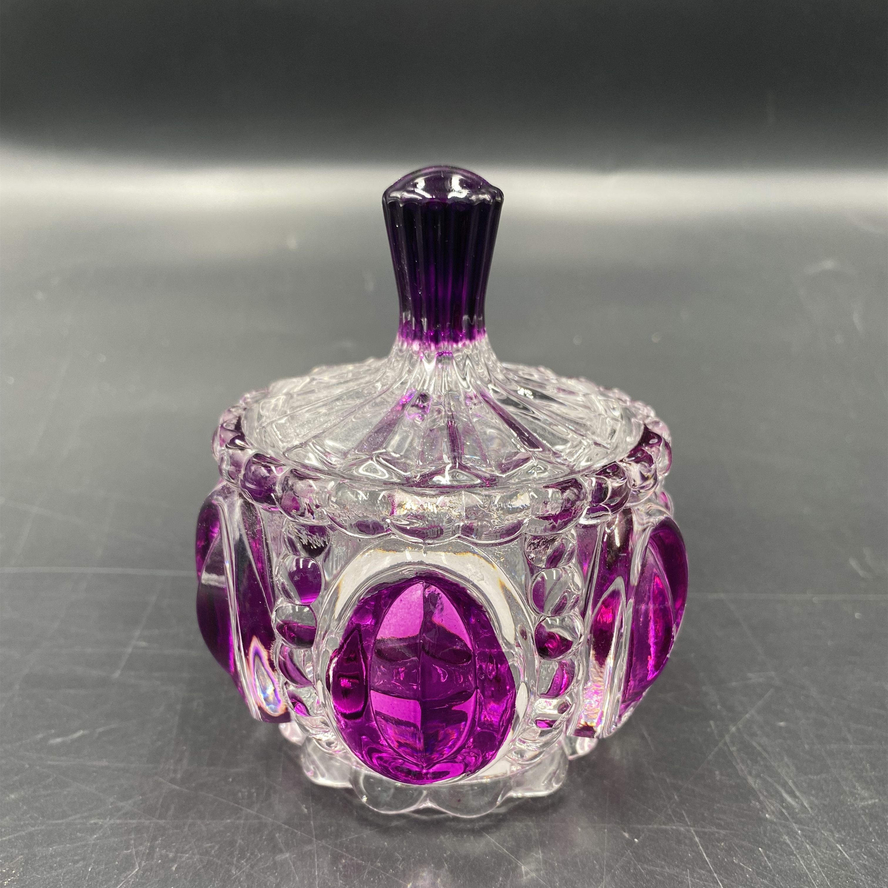 Glass jar, sugar VAT, small snack can cover purple