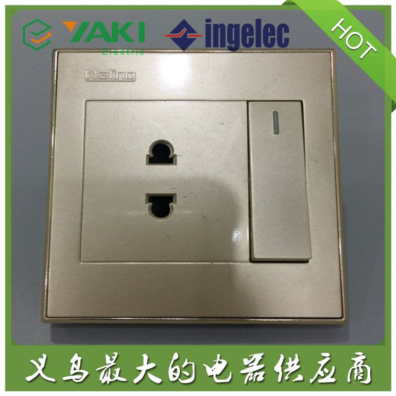 Multi-purpose two-hole one-opening three-pin socket, wall protection socket switch, matte gold plated model