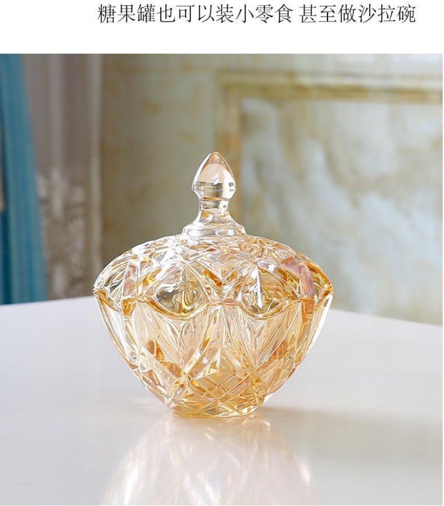 European-style crystal glass candy jar with lid, home storage jar, sugar VAT, creative snack storage, candy box, small exquisite blue set detail image 2
