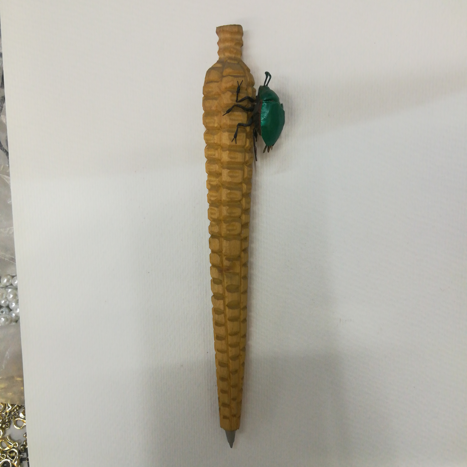 纯手工仿真木头雕刻玉米金虫工艺礼品圆珠笔