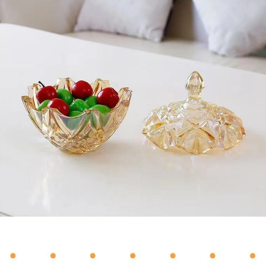 European-style crystal glass candy jar with lid, home storage jar, sugar VAT, creative snack storage, candy box, small exquisite gold set detail image 4