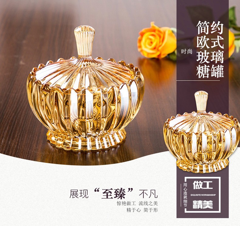 European-style crystal sugar jar, large-capacity storage jar, decorative and storage set with gold detail image 1