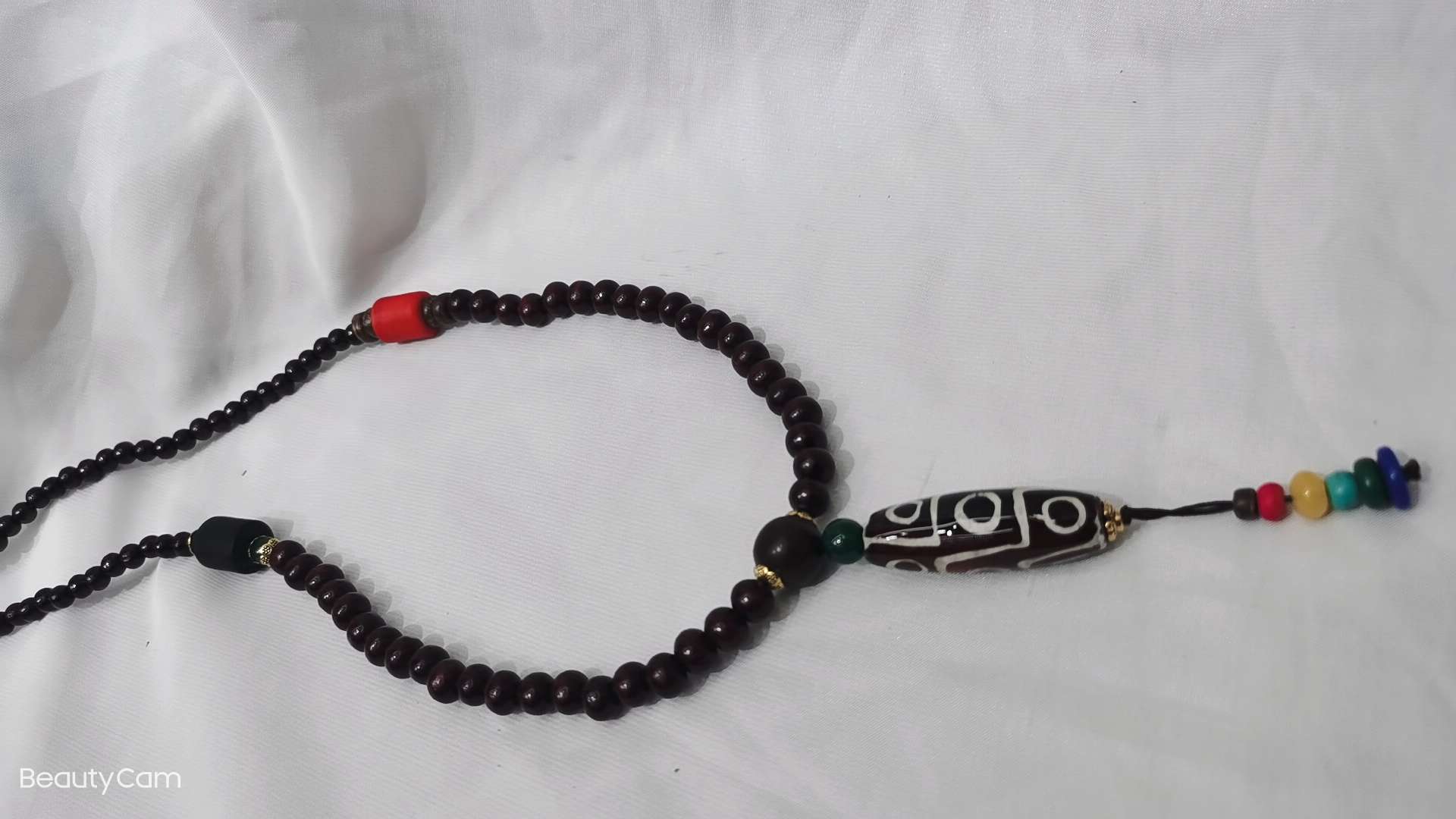 小叶紫檀天珠项链配天然蓝水晶吊坠 925银镶嵌情侣对戒同款设计 珠宝首饰精选白底实物图