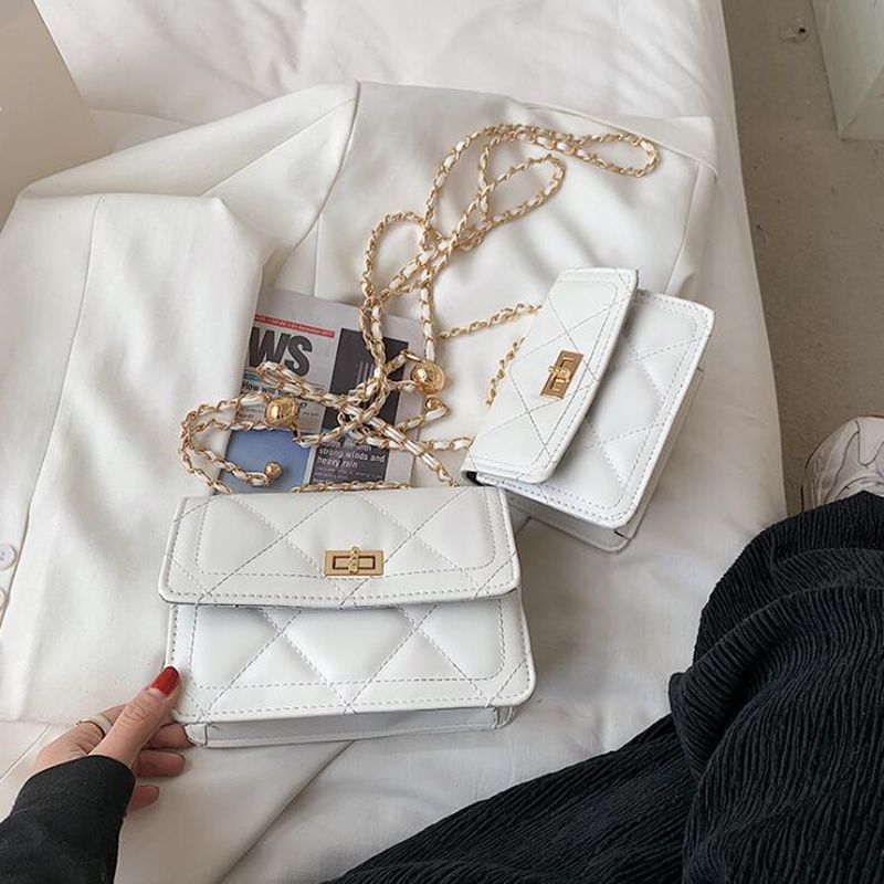 A small square bag with diamond-shaped grids for girls