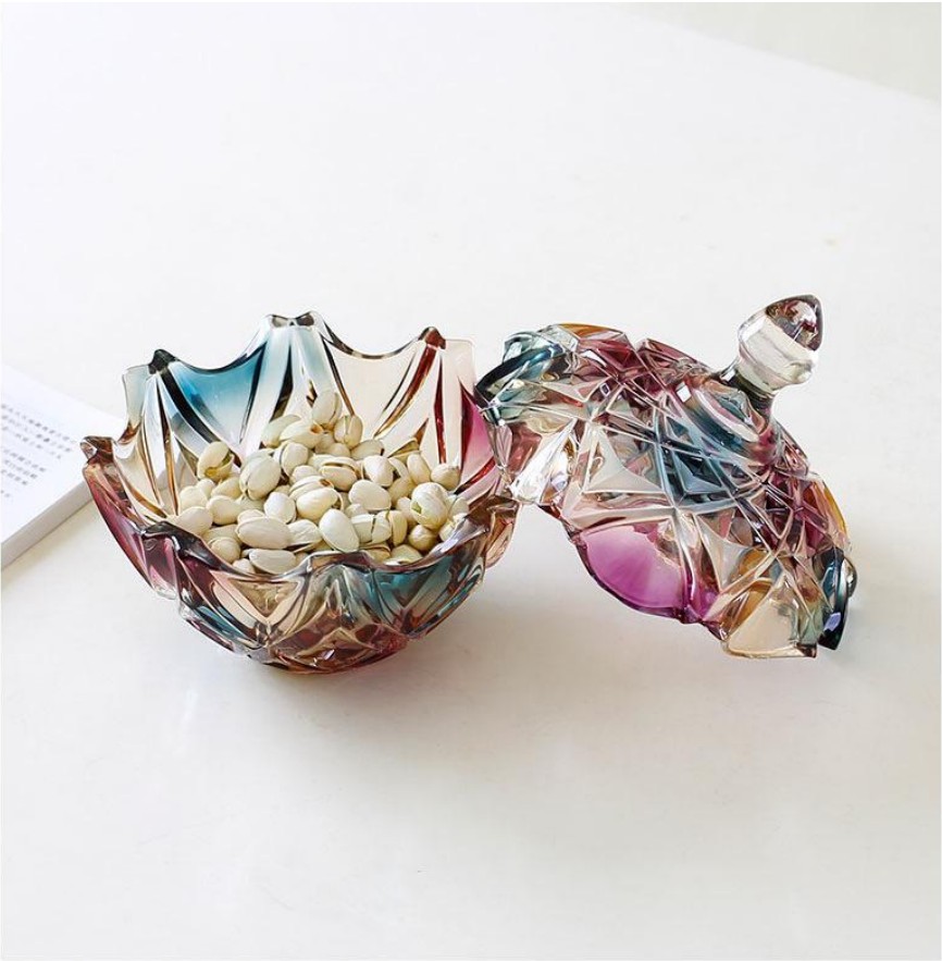 European-style crystal glass candy jar with lid, home storage jar, sugar VAT, creative snack storage, candy box, small exquisite blue set detail image 5