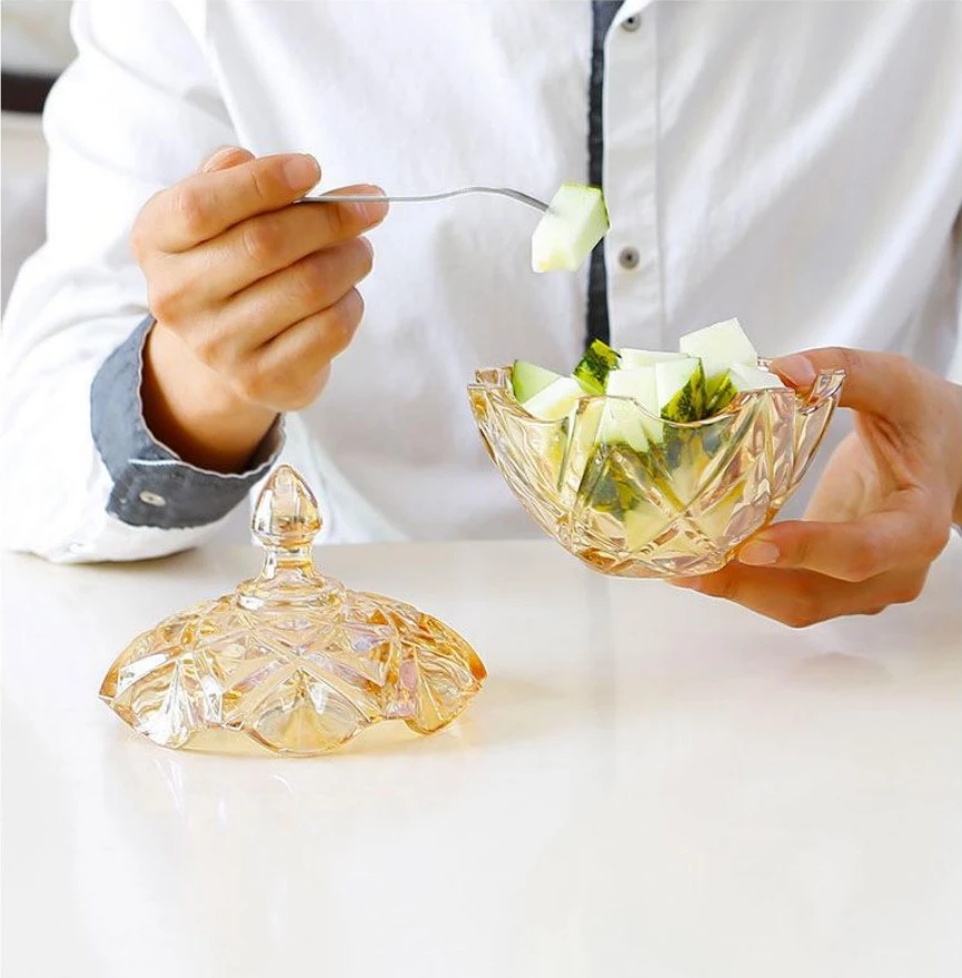 European-style crystal glass candy jar with lid, home storage jar, sugar VAT, creative snack storage, candy box, small and exquisite powder set detail image 3