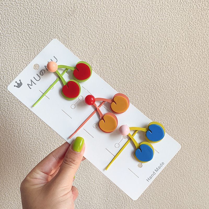 South Korea's New Home Multi-Layer Alloy Three-Dimensional Frosted Cherry Hairpin Vintage Sweet Girl One-Line Clip Bangs Clip