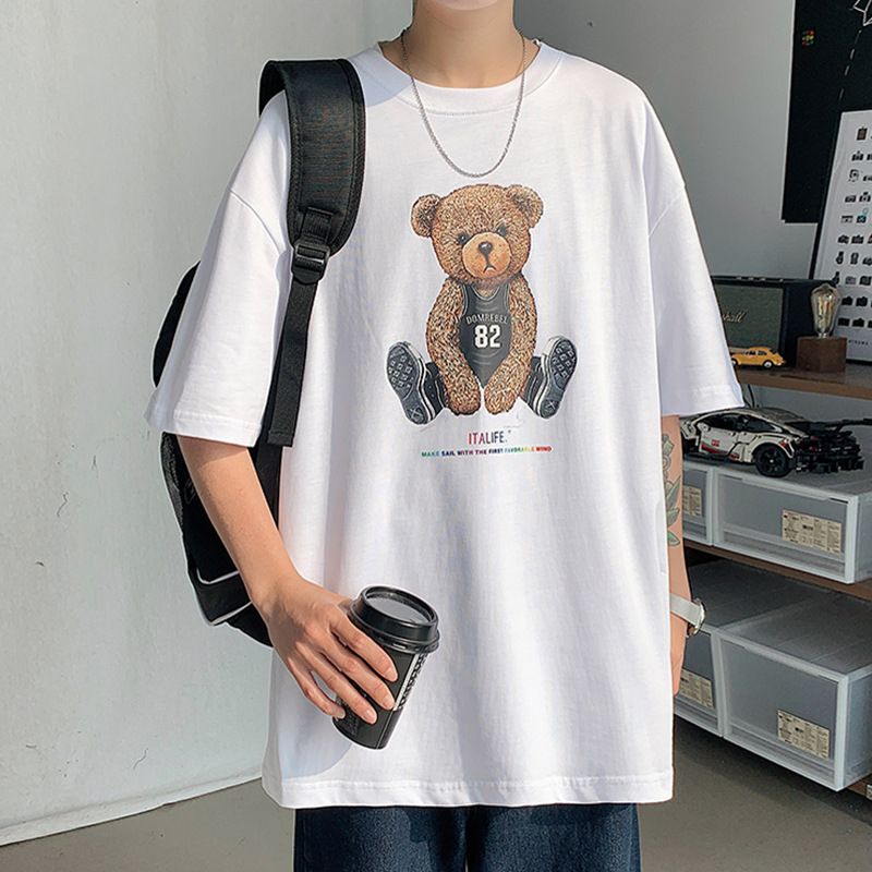 2021 Summer Cartoon Short-Sleeved T-Shirt Men's Trend All Loose Half-Sleeved Student Tops Instagram Style Couple Short-Sleeved Specification drawing