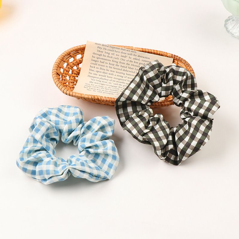 Net Red Hair Adornment Ins French Check Large Hair Circle Small Fresh Girl Head Rope Leather Band Hair Adornment Stall Supply