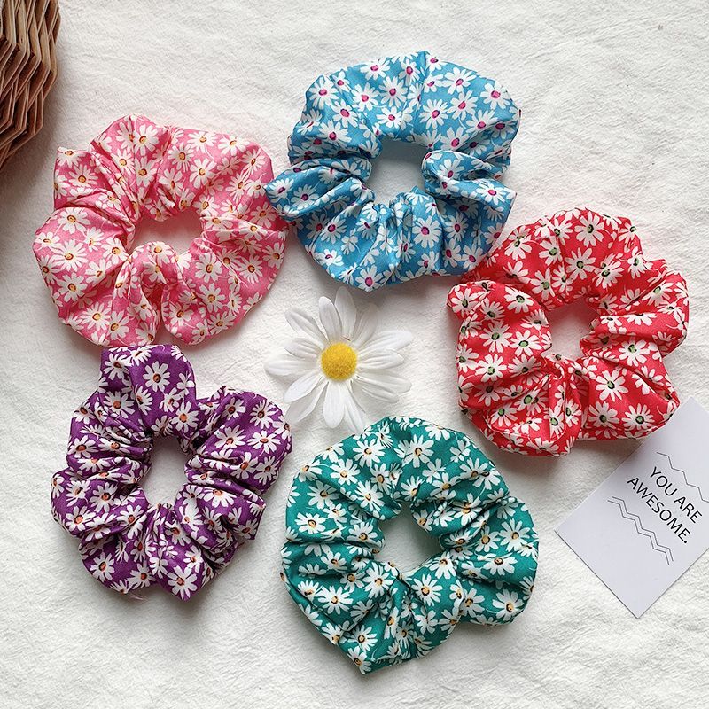 Spring And Summer New Korean Edition Printed Large Hair Circle Mori Tie Leather Band Head Flower Women's Cloth Hair Accessories Tie Hair Rope Accessories