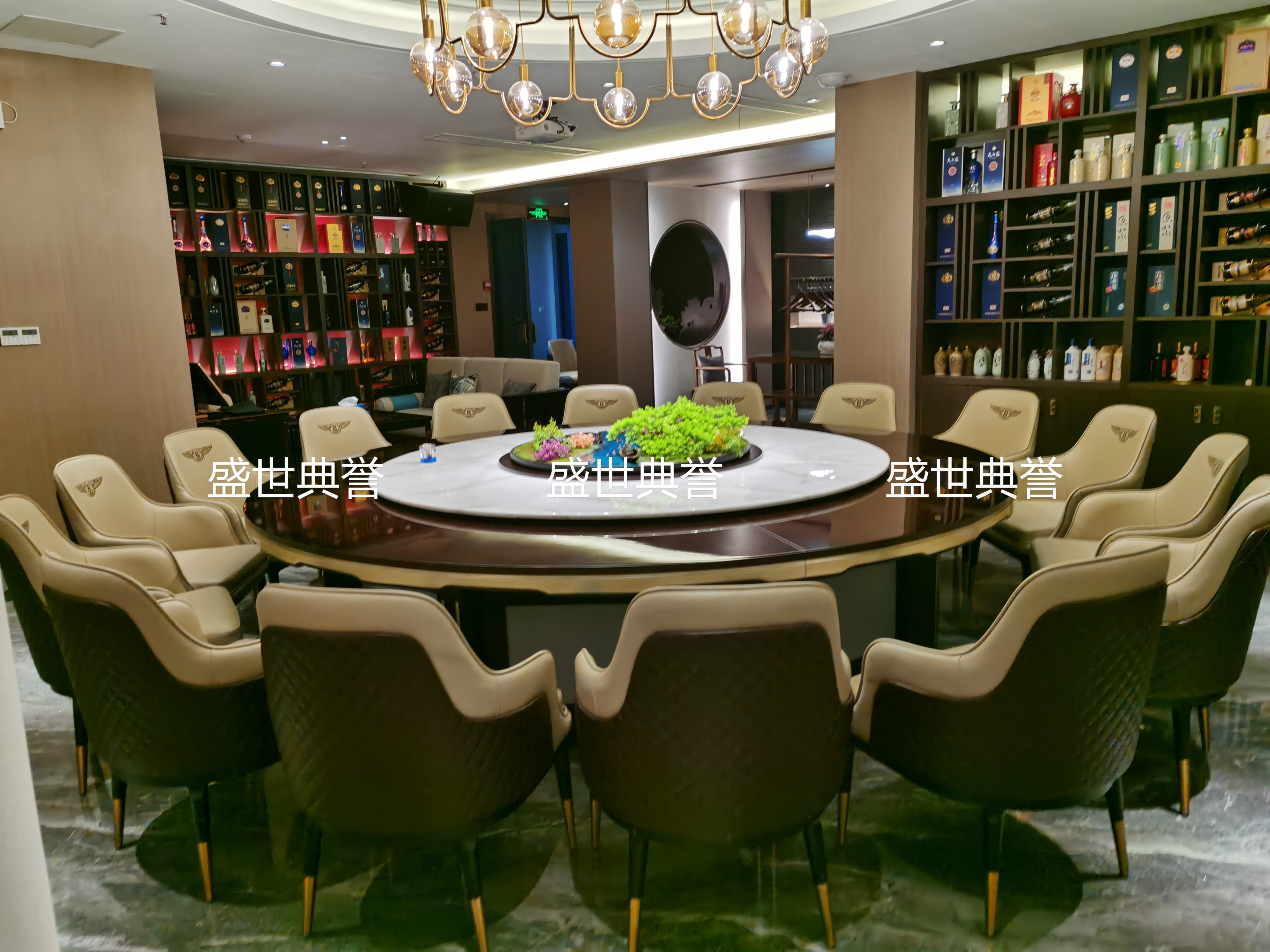 武汉度假酒店包厢实木桌会所现代轻奢电动转盘餐桌饭店电动大圆桌