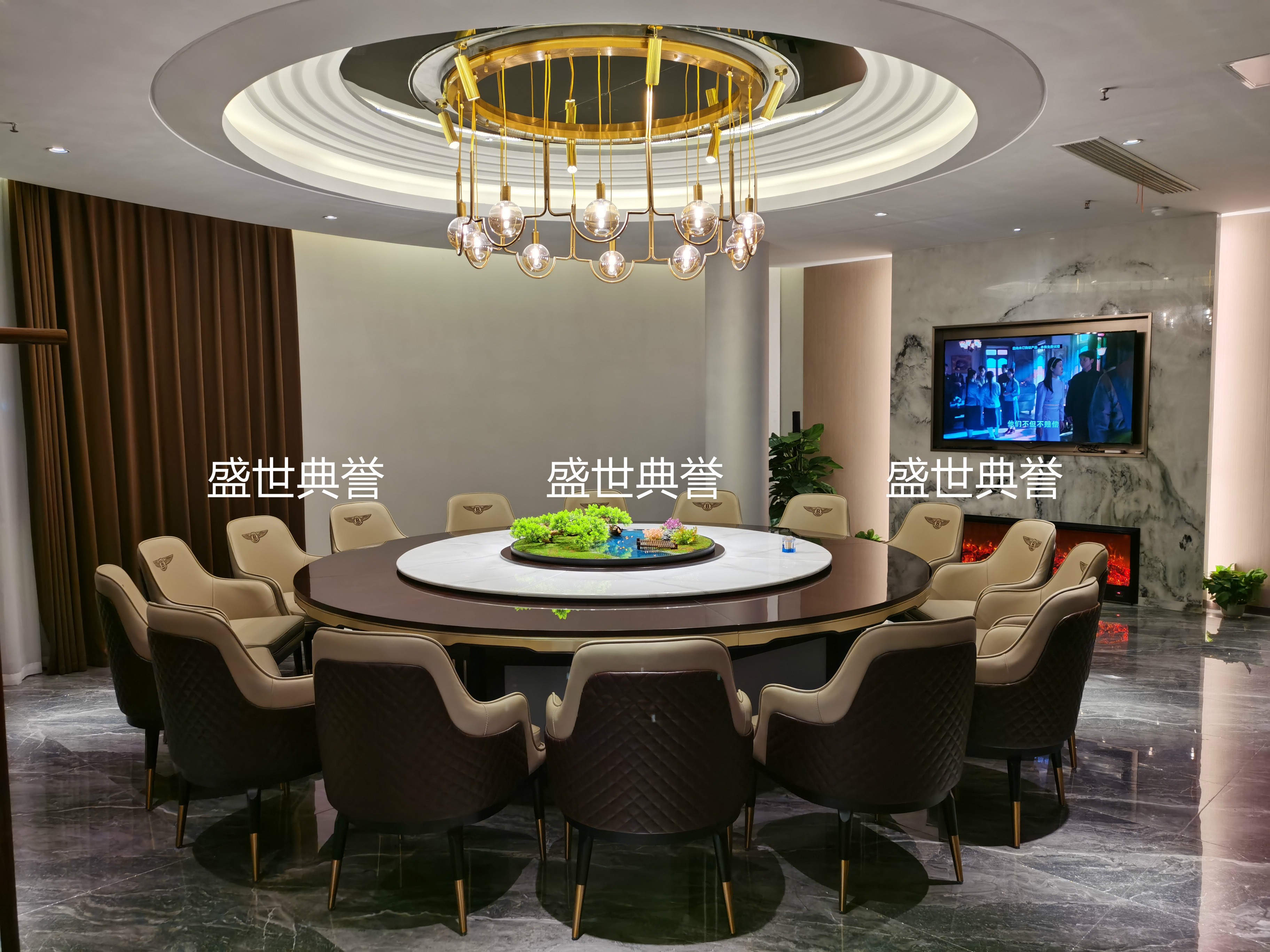 武汉度假酒店包厢实木桌会所现代轻奢电动转盘餐桌饭店电动大圆桌