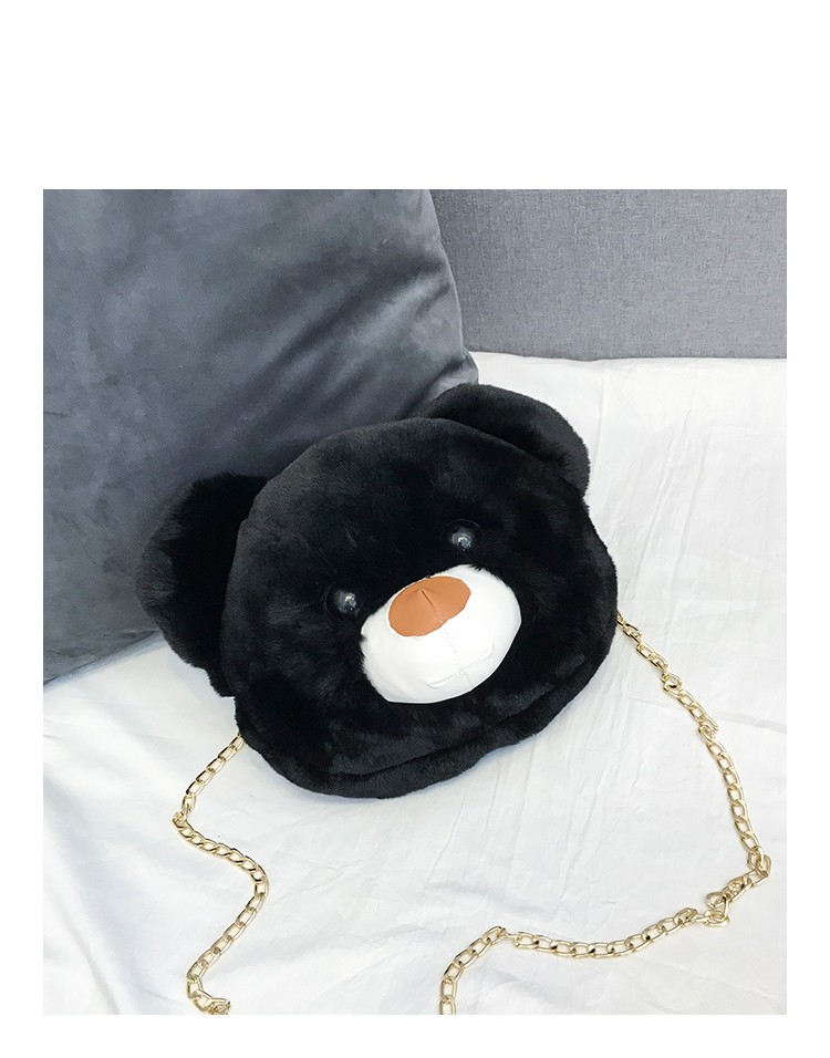 新款卡通可爱小熊头包百搭毛绒包包斜跨单肩链条女包迷你动物包详情图5