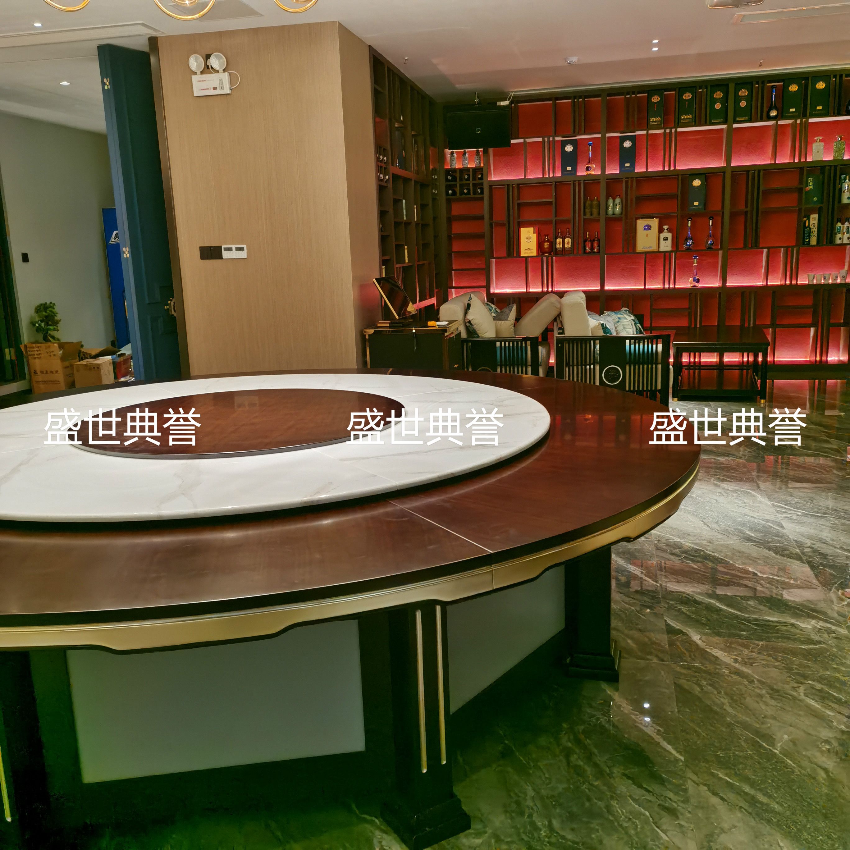 武汉度假酒店包厢实木桌会所现代轻奢电动转盘餐桌饭店电动大圆桌