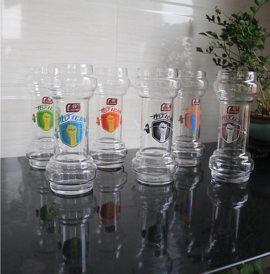 Creative glass cups, dumbbell cups, beer mugs, draft beer cups, hot drink cups, commercial juice cups, beverage cups, water cups, orange tea cups detail image 5