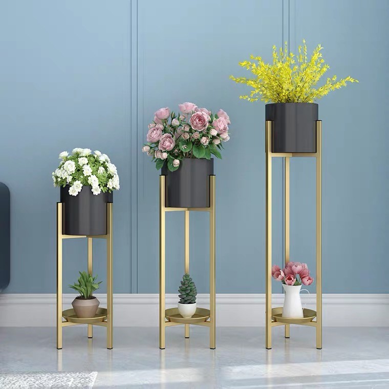 Nordic light luxury ironwork flower stand, modern living room indoor balcony simple floor-standing green vine storage flower stand tube rack detail image 3