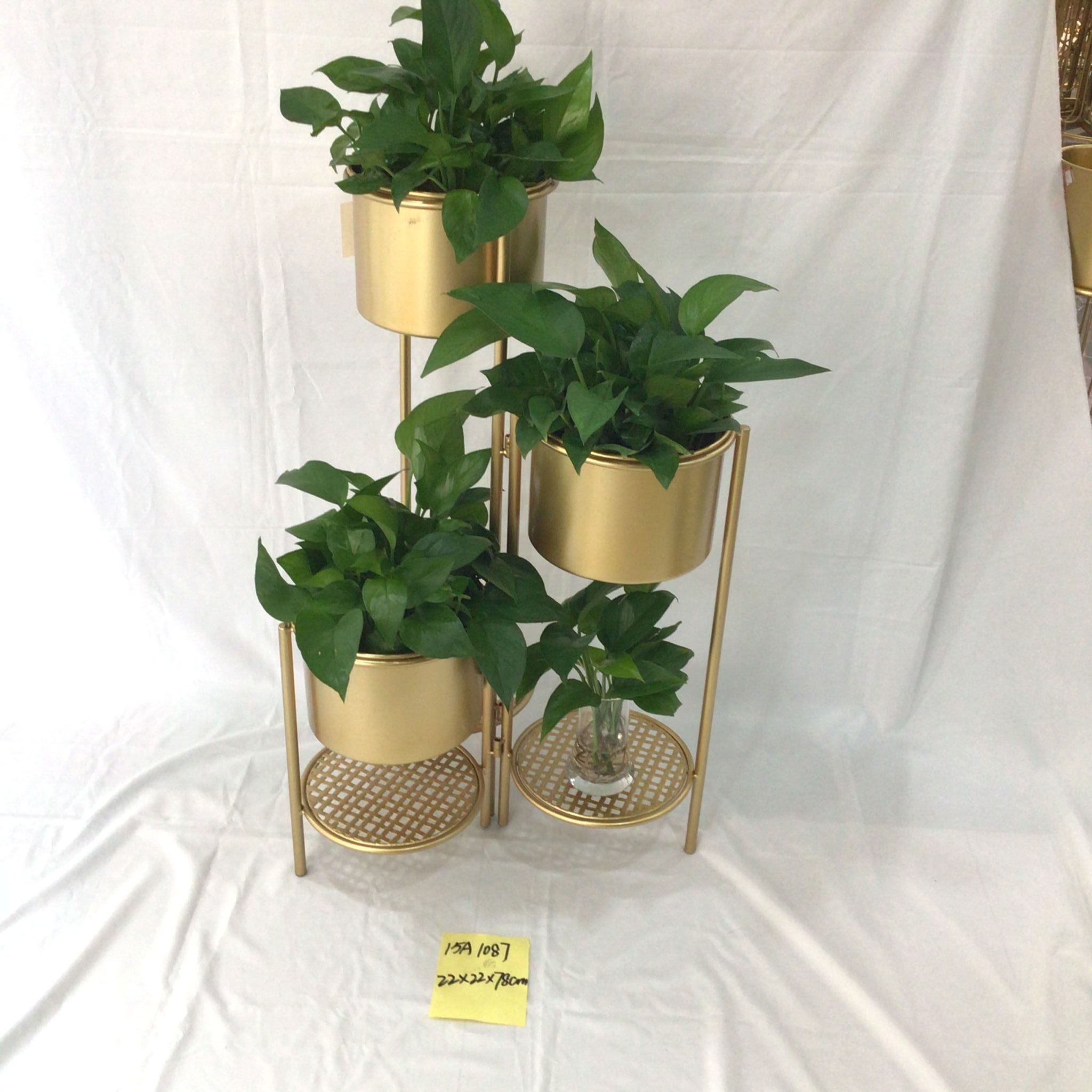 European-style simple ironwork flower stand and storage rack for indoor living room, floor-standing multi-layer balcony, green ivy and succulent flower stand details Picture