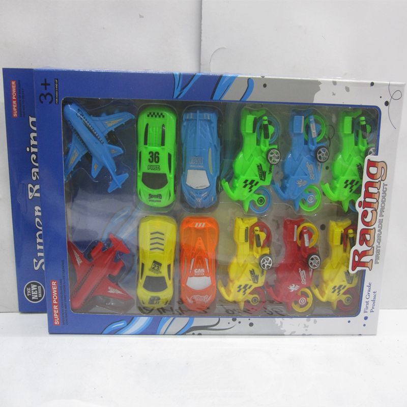 Children's favorite 1:24 scale alloy car model toy, rebound function racing car, motorcycle, airplane assembly model car, window box design