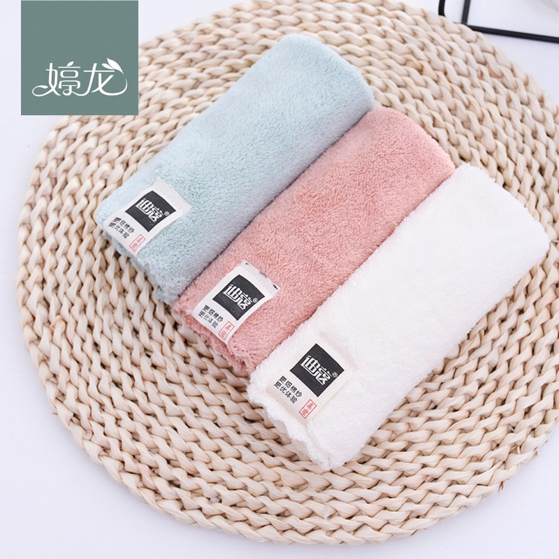 【 Three-piece Set 】 Coral fleece solid color three-piece set square towel, flat towel with logo, facial cleansing towel detail image 12