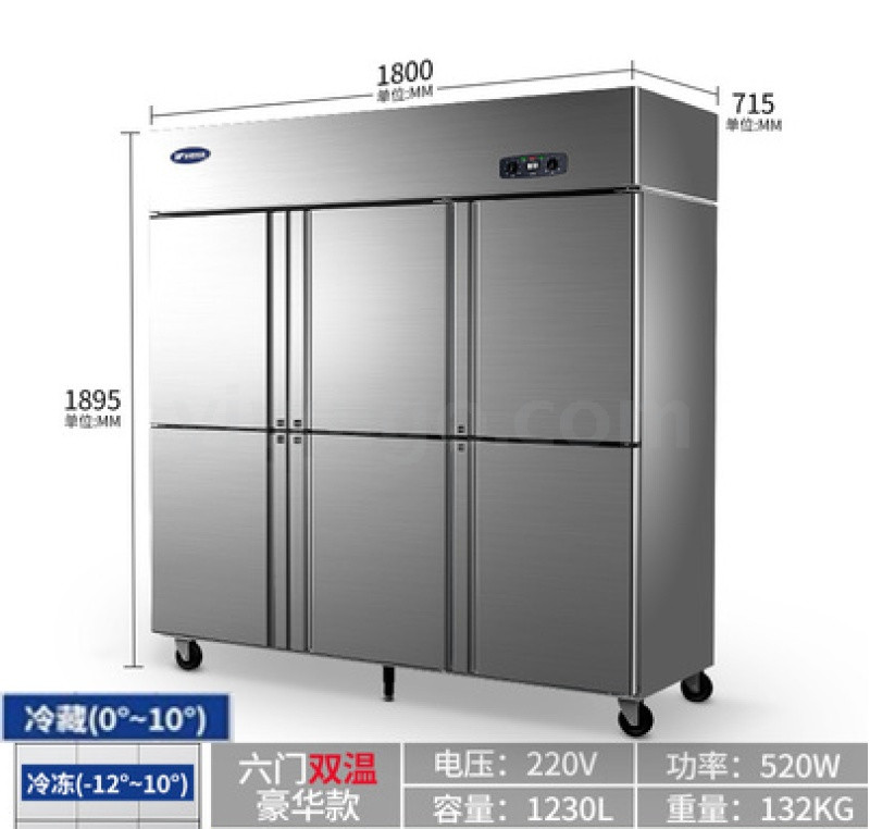 银都六门冰箱双机双温冷藏冷冻保鲜立式6门冰柜厨房商用餐厅冷柜详情图2