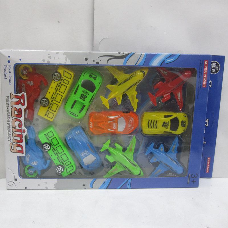 合金车玩具1:24比例车模型开窗盒设计赛车巴士摩托飞机拼装儿童礼物