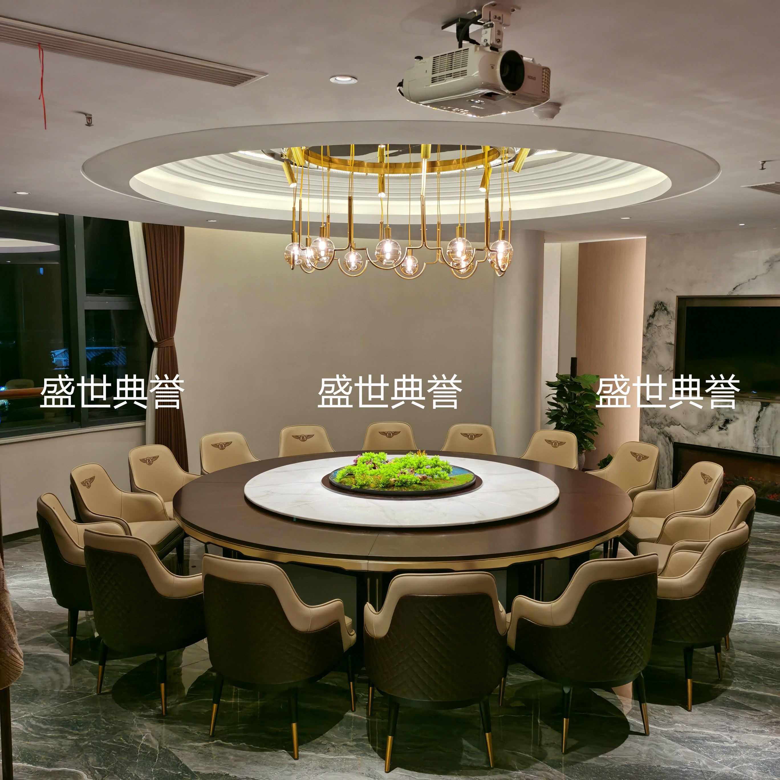 武汉度假酒店包厢实木桌会所现代轻奢电动转盘餐桌饭店电动大圆桌