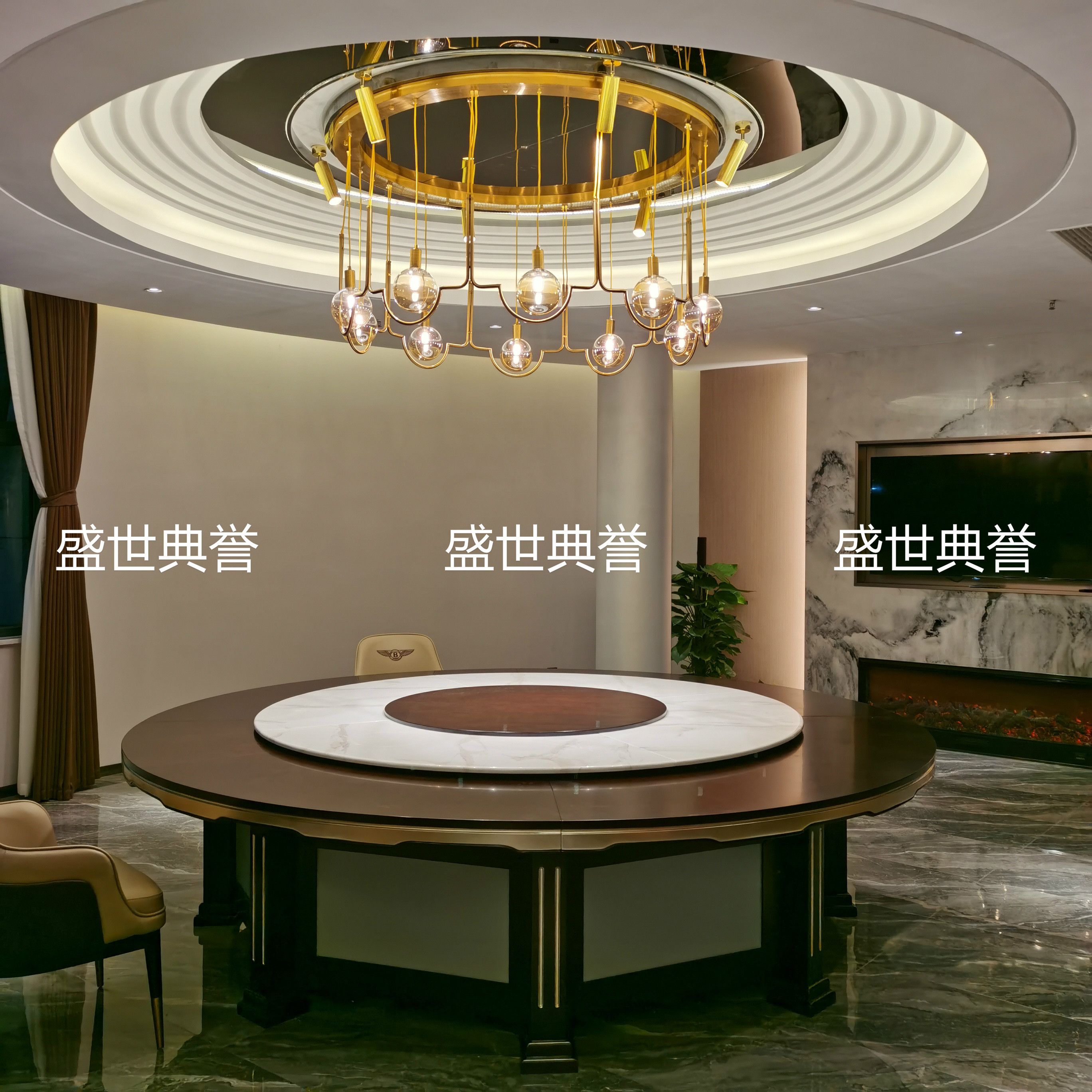 武汉度假酒店包厢实木桌会所现代轻奢电动转盘餐桌饭店电动大圆桌