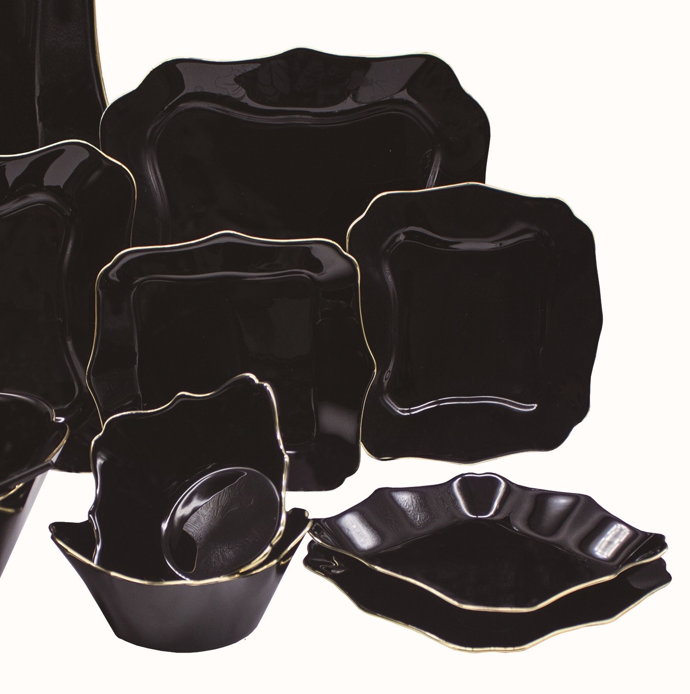 黑色玻璃碗描金边碗黑色原料绿色环保餐具9寸汤碗 soup bowl-black opal详情图4