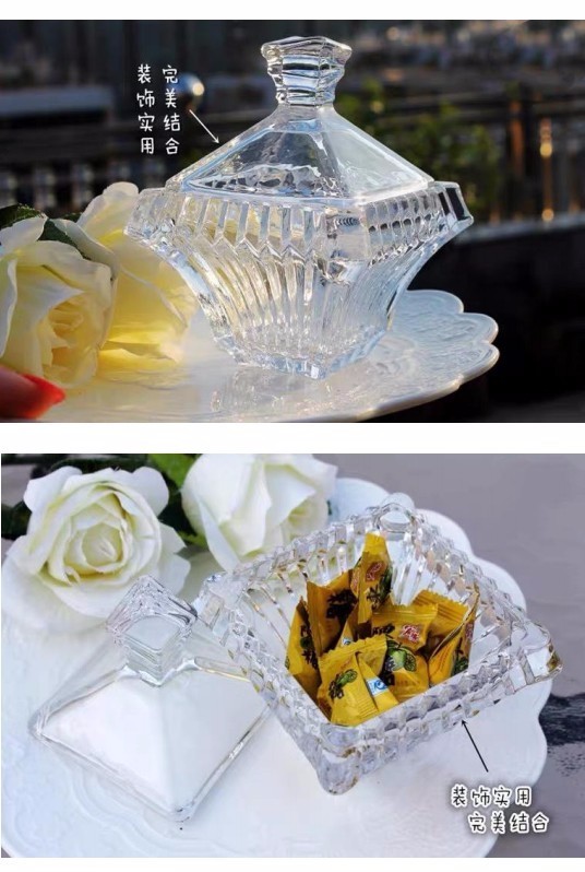 Modern and simple striped lead-free glass candy jar, wedding candy box, storage jar, storage jar with powder cover detail image 1