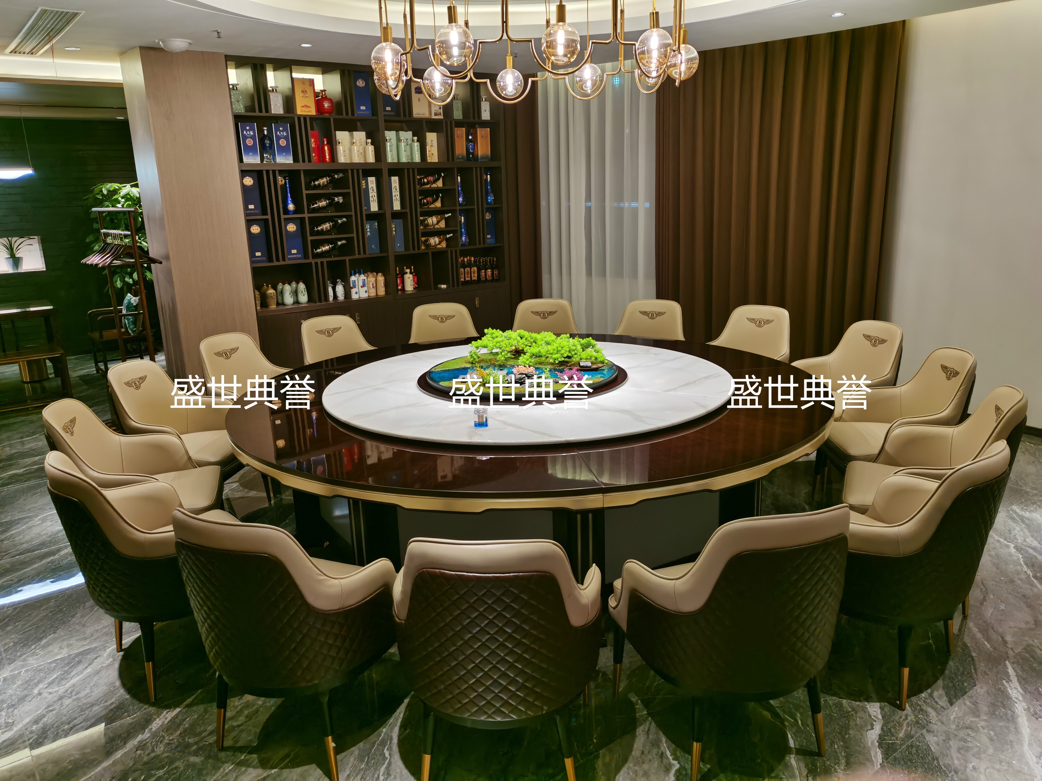 武汉度假酒店包厢实木桌会所现代轻奢电动转盘餐桌饭店电动大圆桌