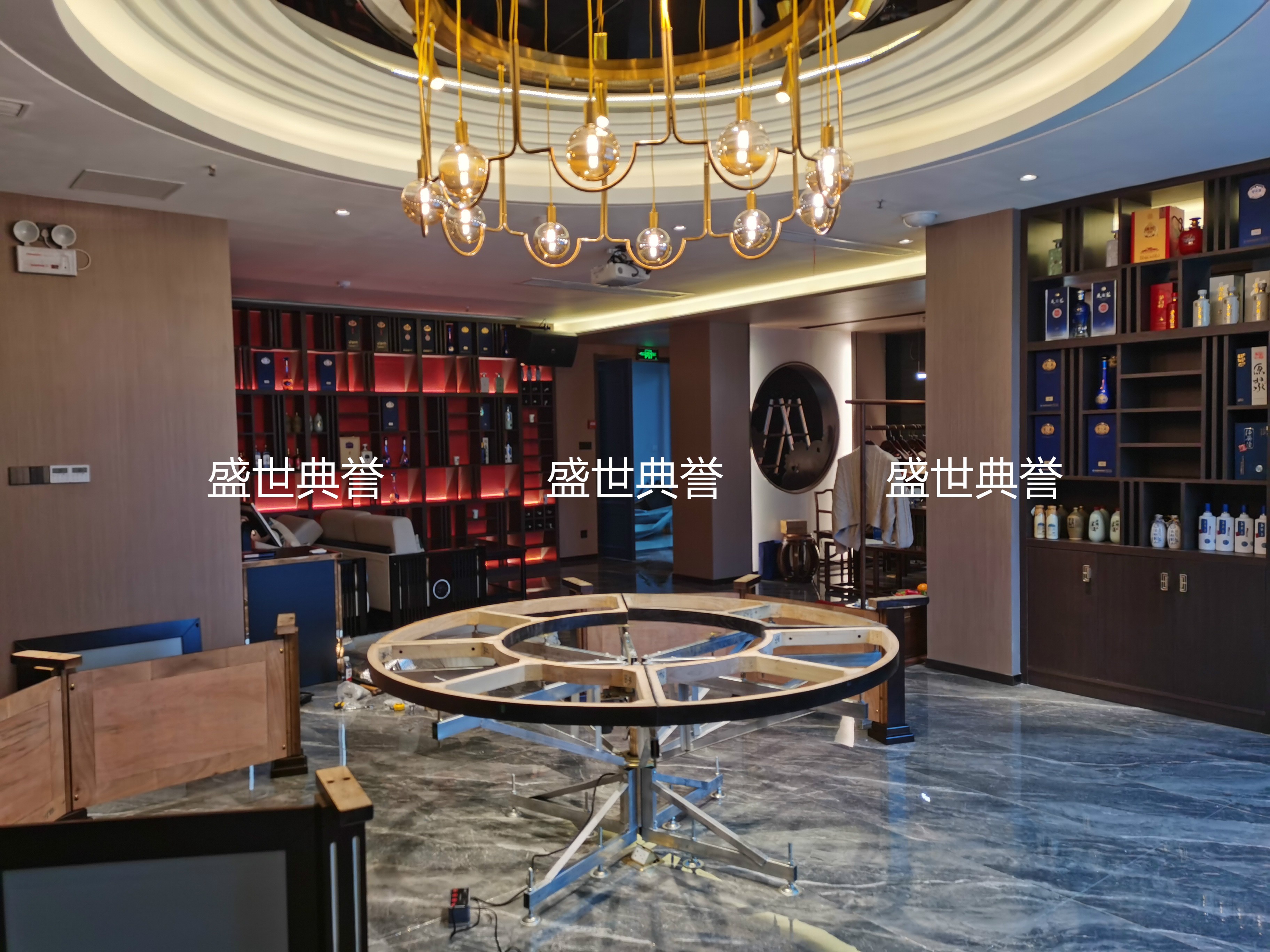 武汉度假酒店包厢实木桌会所现代轻奢电动转盘餐桌饭店电动大圆桌