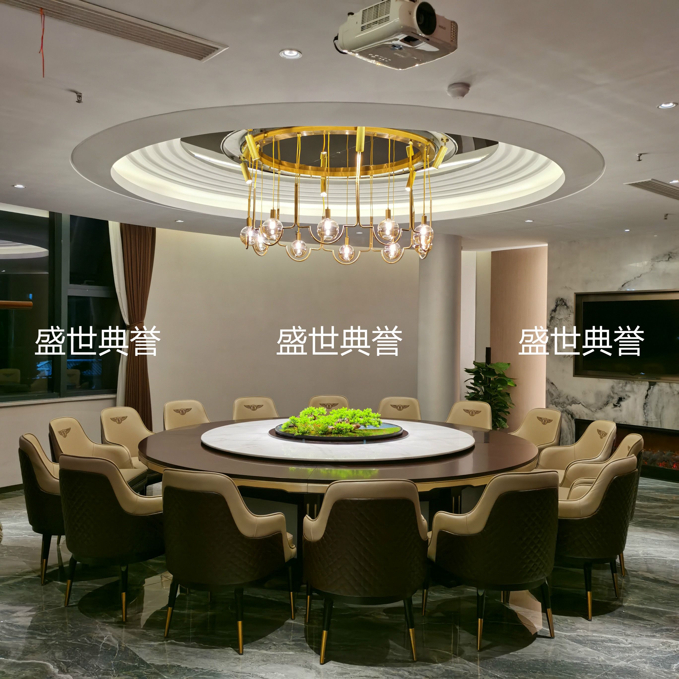 武汉度假酒店包厢实木桌会所现代轻奢电动转盘餐桌饭店电动大圆桌