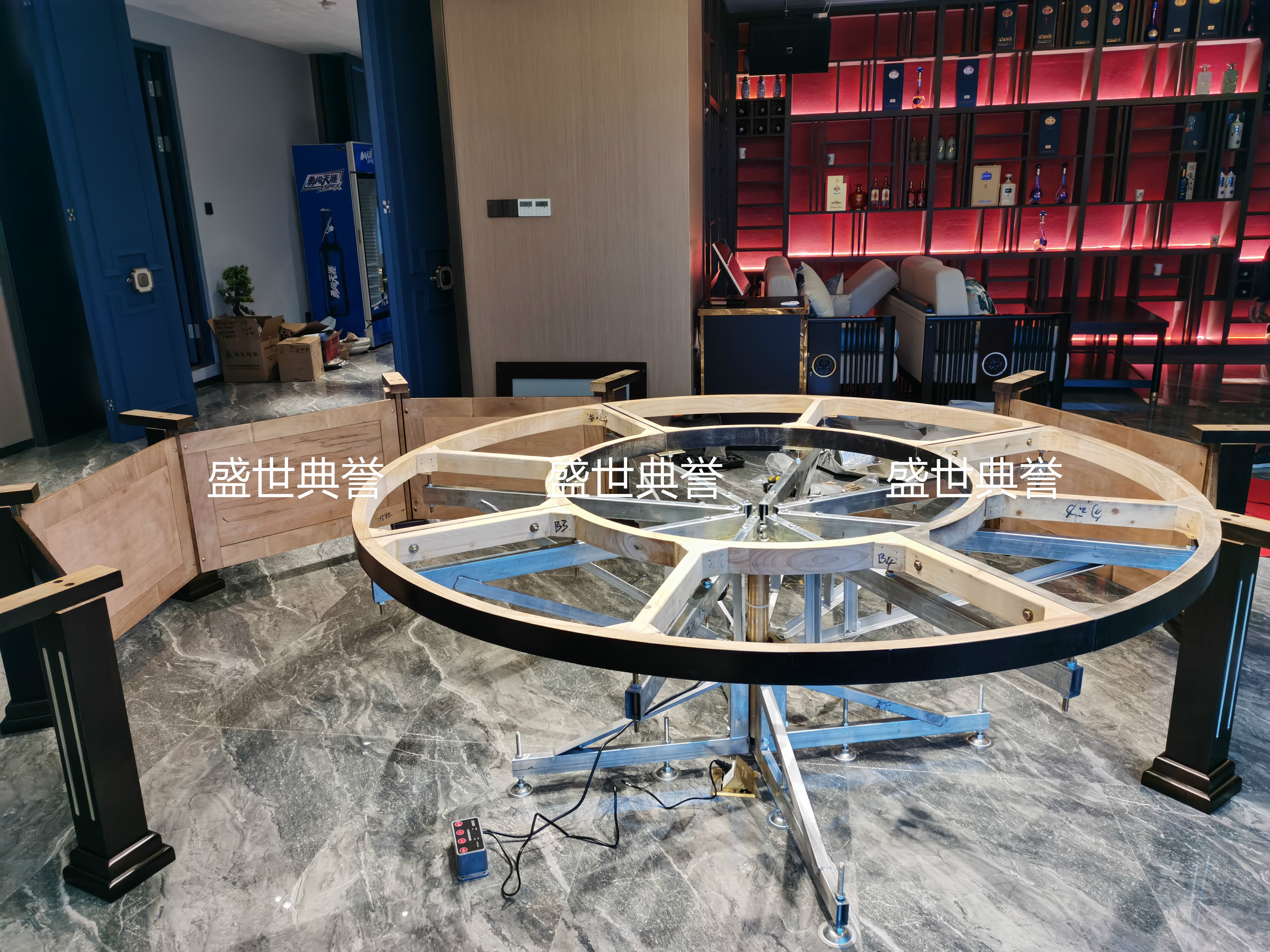 武汉度假酒店包厢实木桌会所现代轻奢电动转盘餐桌饭店电动大圆桌