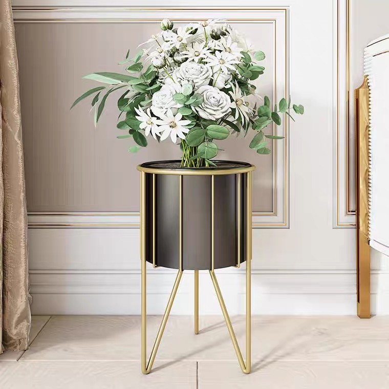 Nordic ironwork flower stand storage rack, indoor living room light luxury flower stand, balcony floor-standing flower stand detail image 3