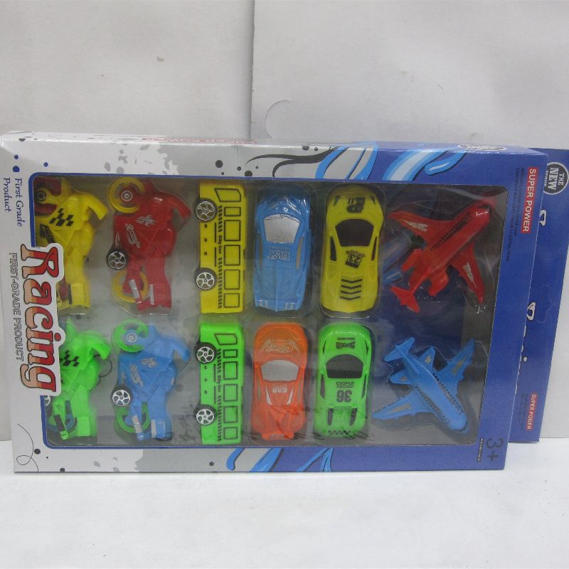 1:24 scale exquisite alloy car model toy, children's rebound alloy racing car, bus, motorcycle, airplane assembly car model, window box set