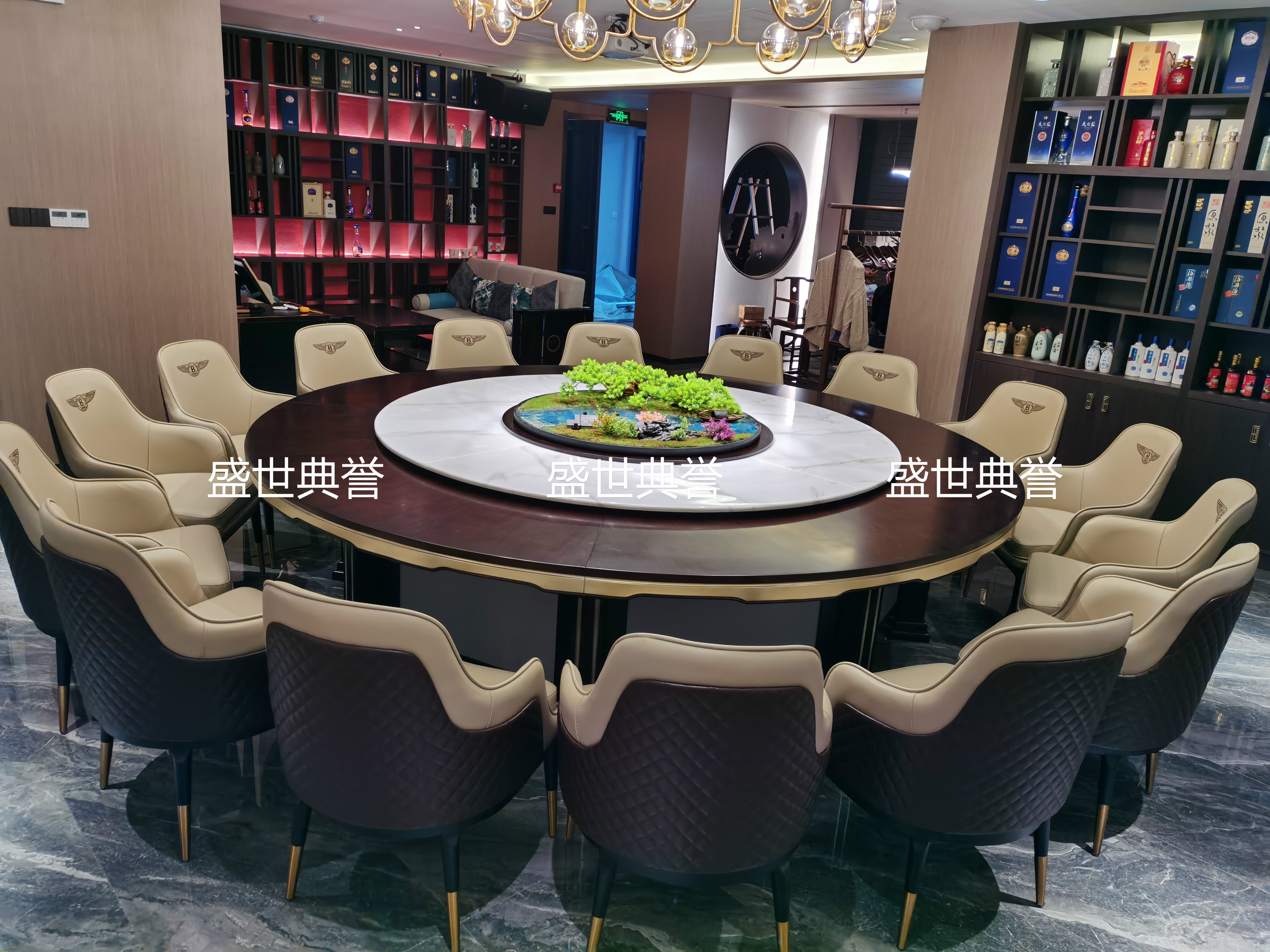 武汉度假酒店包厢实木桌会所现代轻奢电动转盘餐桌饭店电动大圆桌