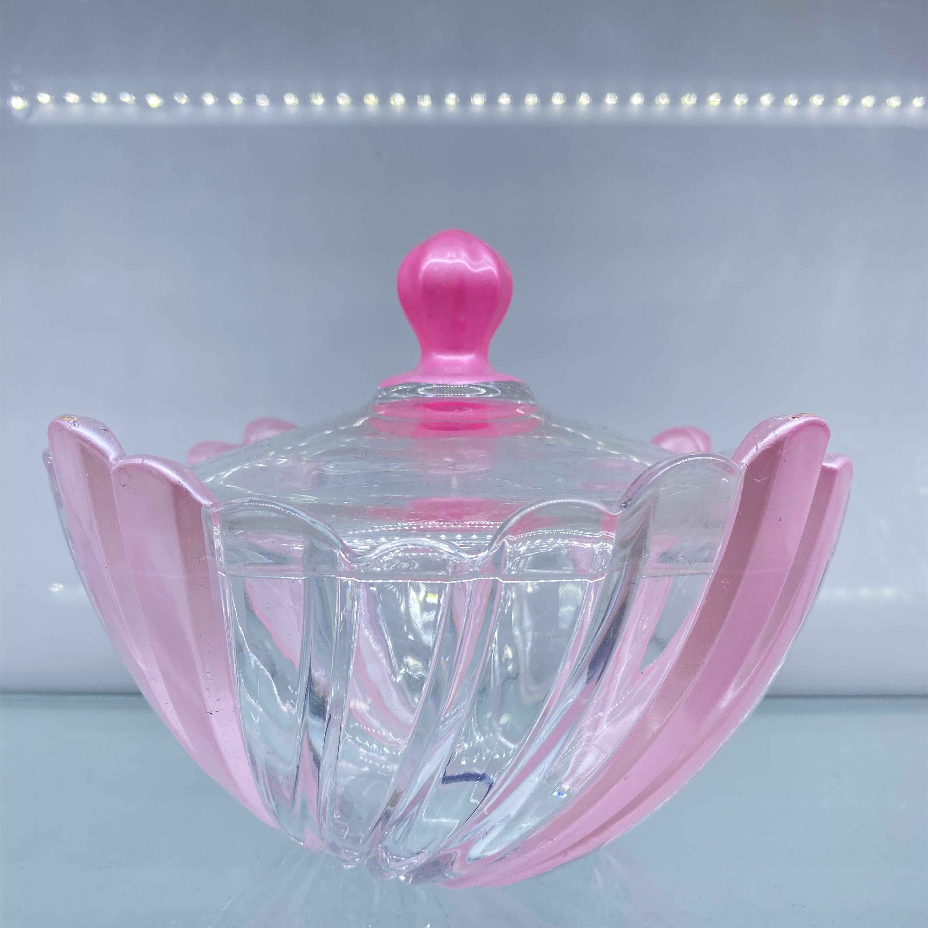 欧式创意餐厅酒店醉虾带盖水晶碗防尘透明加厚大号玻璃糖果罐果盘 套粉