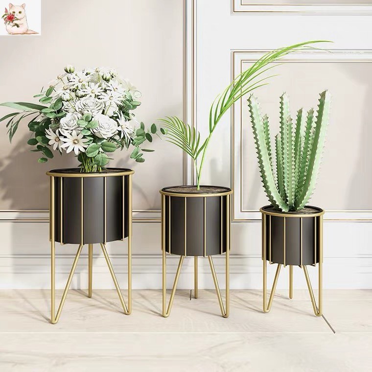 Nordic ironwork flower stand storage rack, indoor living room light luxury flower stand, balcony floor-standing flower stand detail image 1