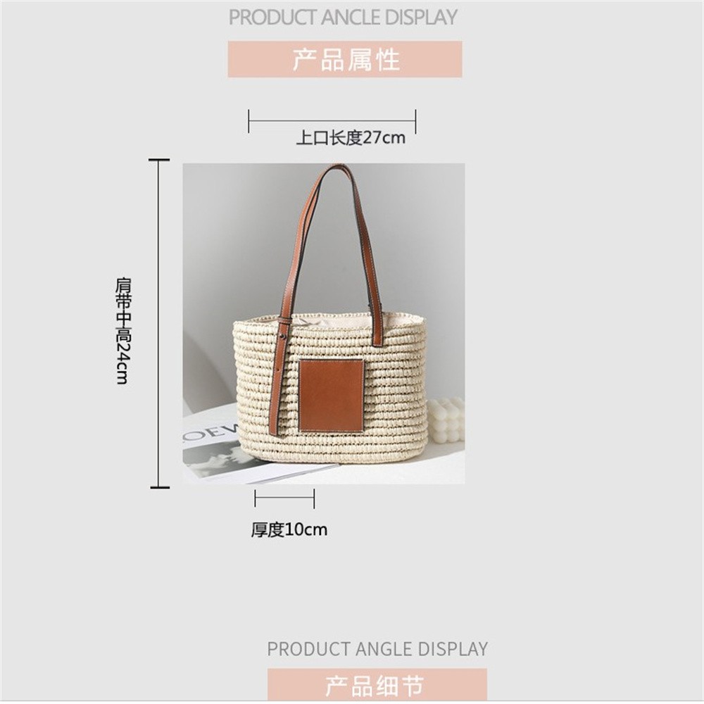 2021新款草编包时尚单肩手提手工编织包女藤编包百搭方形菜篮子包详情图1