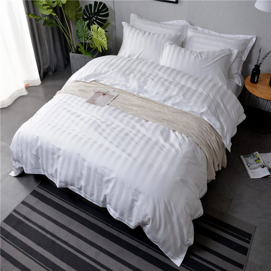 酒店宾馆民宿40S缎条四件套酒店用品 外贸被套床单枕套尺寸订做 1.8米床详情图6