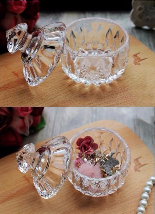 Personality Crystal Glass Wedding Candy Box Jewelry Box Small Sugar Jar Wedding Gift Storage Box Set Gold full figure