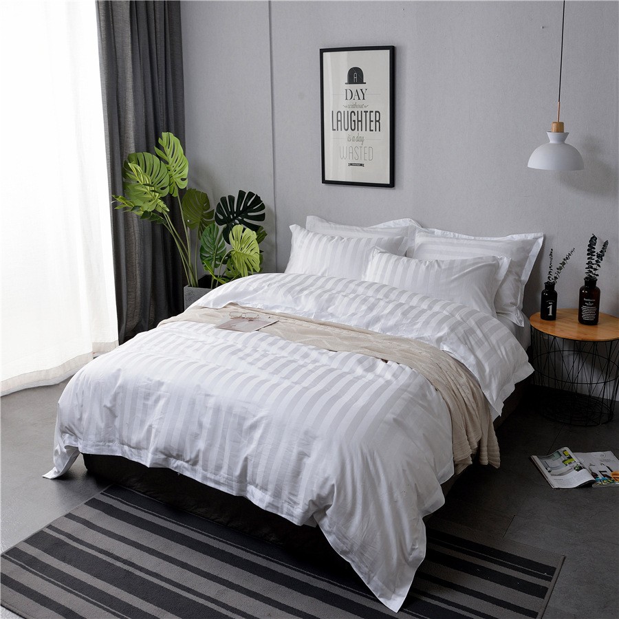 酒店宾馆民宿40S缎条四件套酒店用品 外贸被套床单枕套尺寸订做 1.8米床详情图3