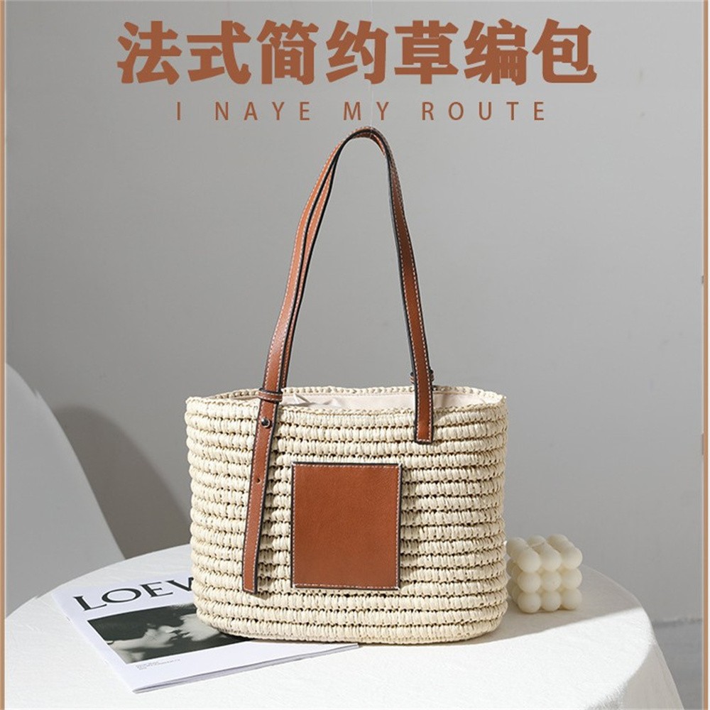 2021新款草编包时尚单肩手提手工编织包女藤编包百搭方形菜篮子包详情图7