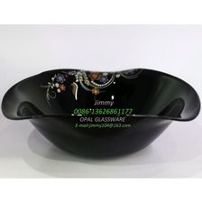 黑色玻璃碗带花形黑色原料8寸汤碗 flower design bowl-black opal