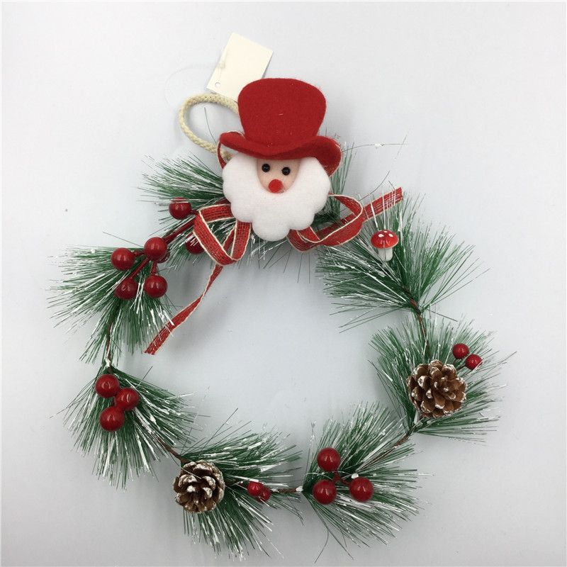 圣诞节装饰 圣诞挂件 塑料松针花环挂件  藤圈挂件 天然藤圈挂饰 