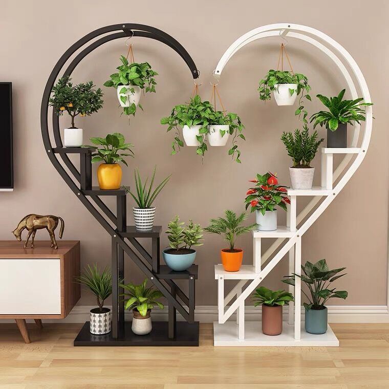 Flower stand, storage rack, balcony flower pot hanging rack, outdoor living room floor, multi-layered decoration, interior ironwork heart-shaped flower stand Specification image