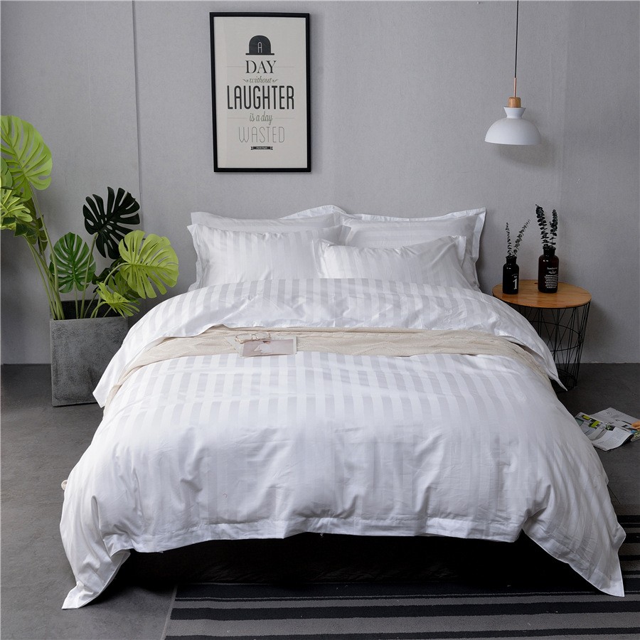 酒店宾馆民宿40S缎条四件套酒店用品 外贸被套床单枕套尺寸订做 1.8米床详情图1